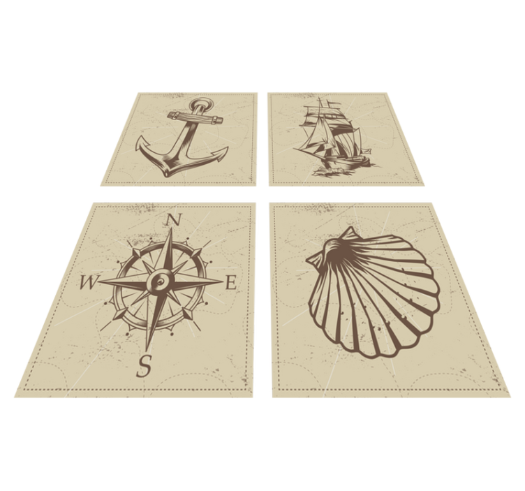 Alfombra vinílica baño objetos marinos baldosas - TenVinilo