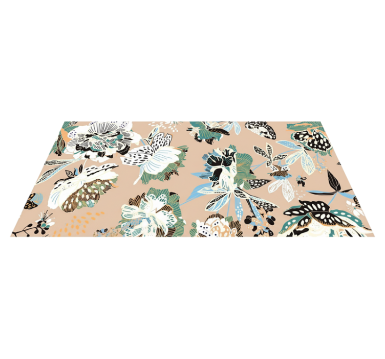 Alfombra vinílica salón flores beige neutras - TenVinilo