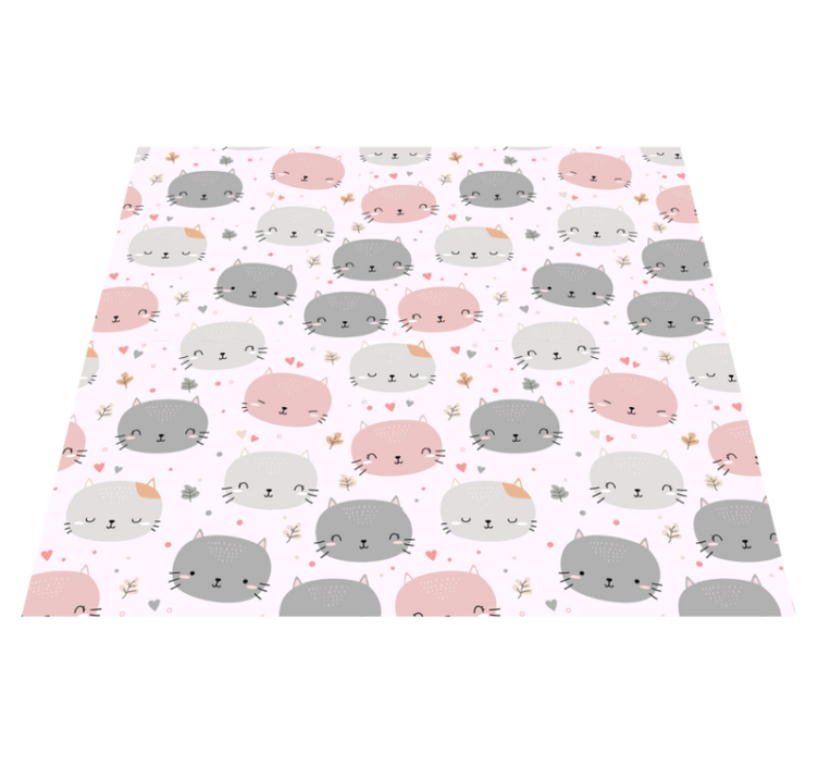 Alfombra vinílica dormitorio gatitos grises y rosas - TenVinilo