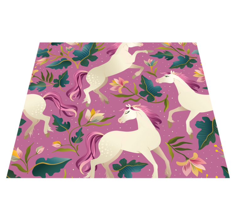 Alfombra vinílica dormitorio diseño floral y rosa de caballo - TenVinilo