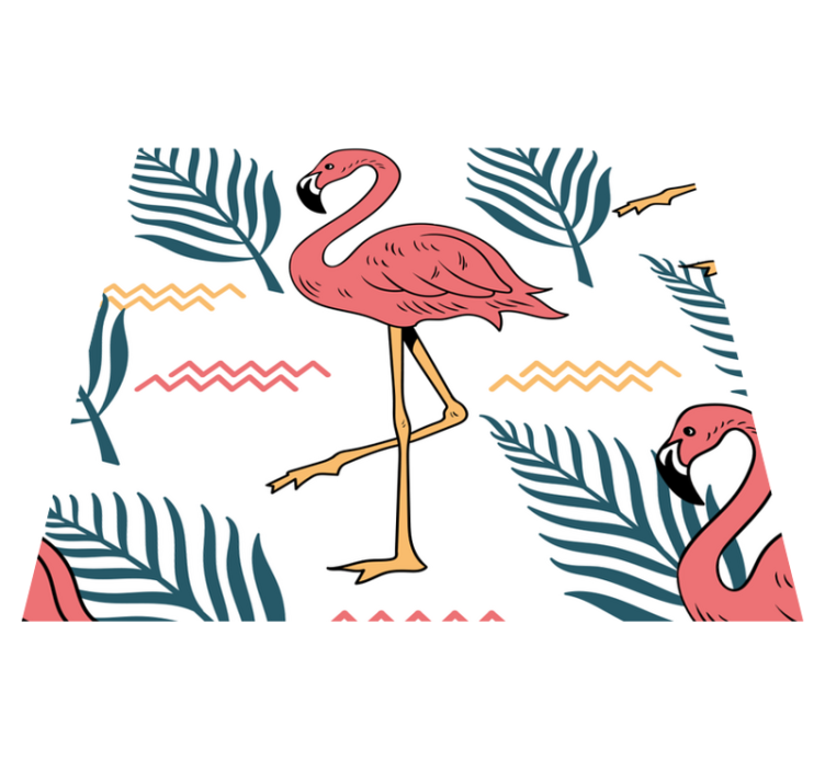 Alfombra vinílica dormitorio hojas tropicales y flamencos - TenVinilo