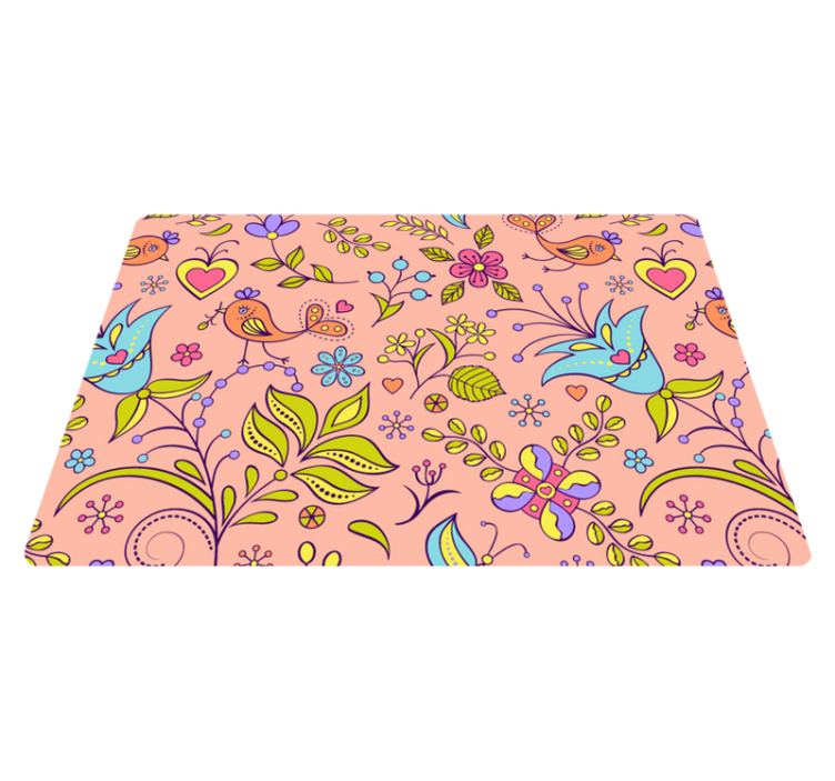 Alfombra vinílica naturaleza con flores, aves y mariposas - TenVinilo