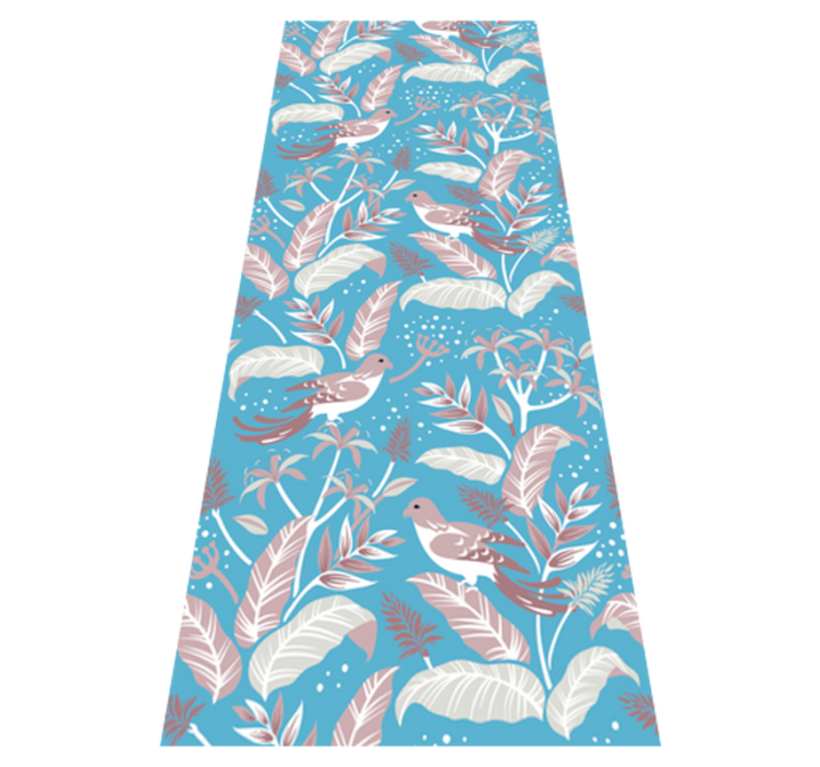 Alfombra vinílica dormitorio hojas tropicales azules y rosas - TenVinilo