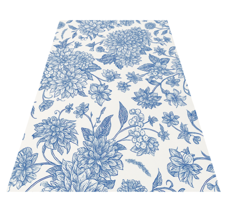 Alfombra vinílica dormitorio dahlia azul floral - TenVinilo