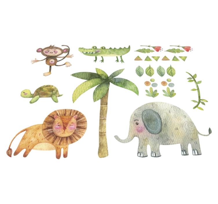Alfombra vinílica infantil animales de la selva acuarela - TenVinilo