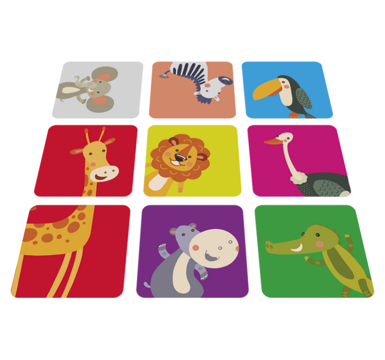 Alfombra vinílica infantil baldosas coloridas con animales - TenVinilo
