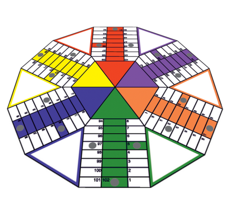 Alfombra vinílica juegos adhesivo tablero parchís geométrico - TenVinilo
