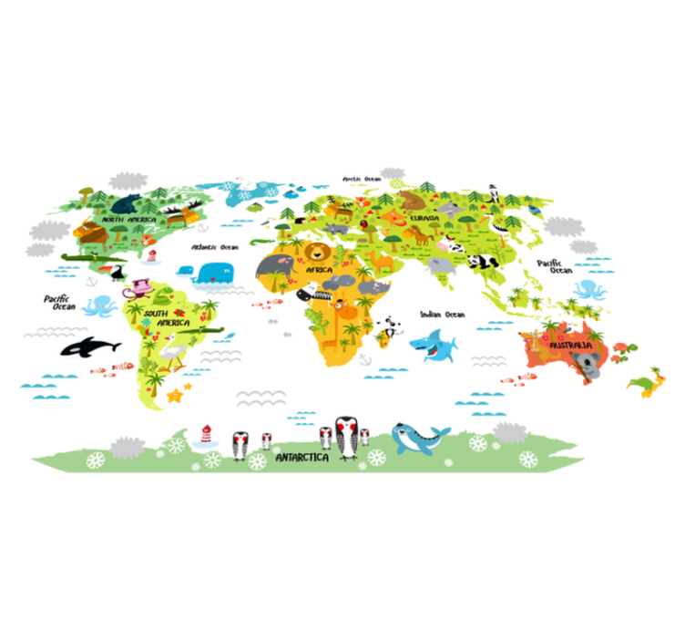Alfombra vinílica mapamundi diseño fauna inglesa - TenVinilo