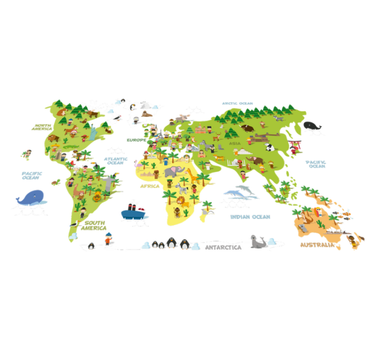 Alfombra vinílica mapamundi mapa de personas en inglés - TenVinilo