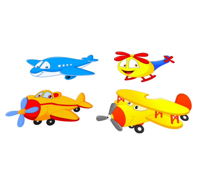 Alfombra vinílica infantil aviones y helicópteros con caras - TenVinilo