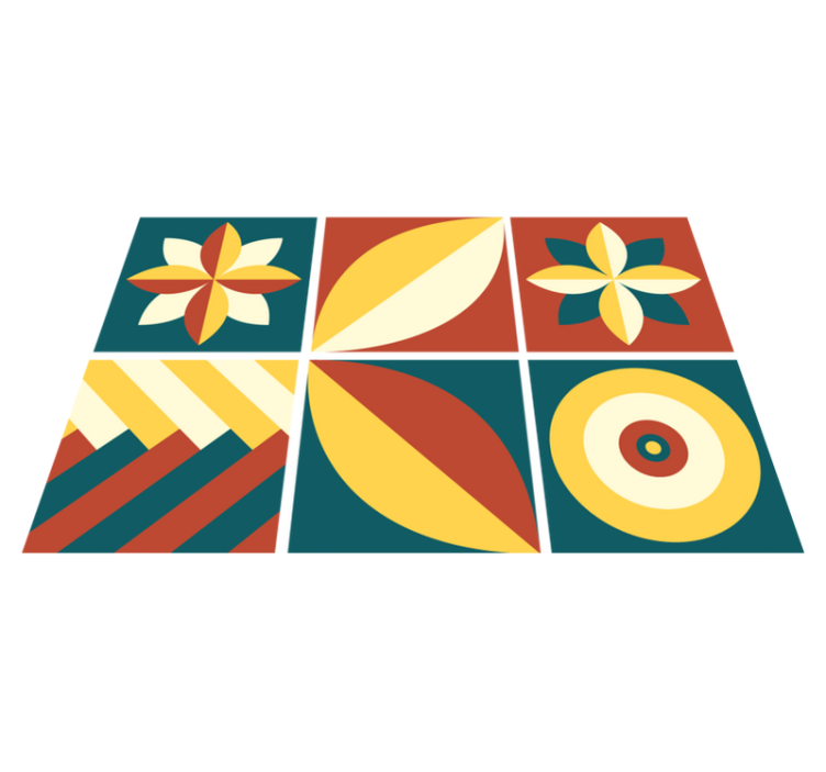 Alfombra vinílica baño azulejo verde y naranja - TenVinilo