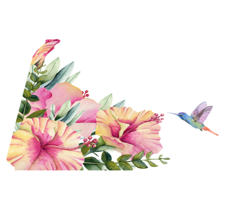 Alfombra vinílica baño flores con colibrí - TenVinilo