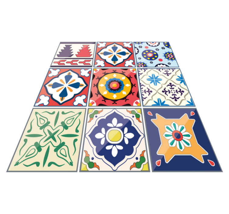 Alfombra vinílica cocina azulejos ornamentales coloridos - TenVinilo