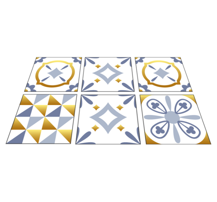 Alfombra vinílica cocina con azulejos efecto dorado - TenVinilo