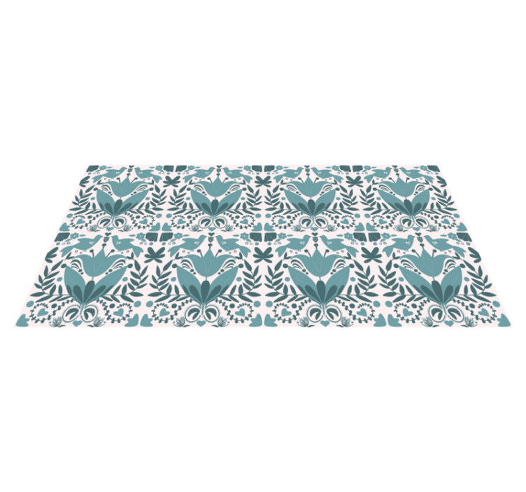 Alfombra vinílica cocina diseño folk azul con pájaros - TenVinilo