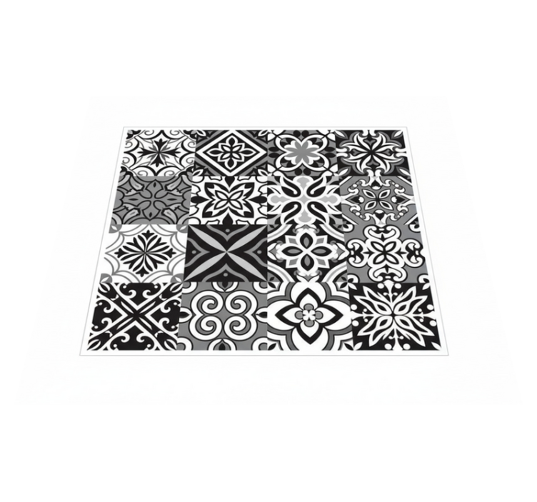 Alfombra vinílica cocina geométricos negros contrastantes - TenVinilo