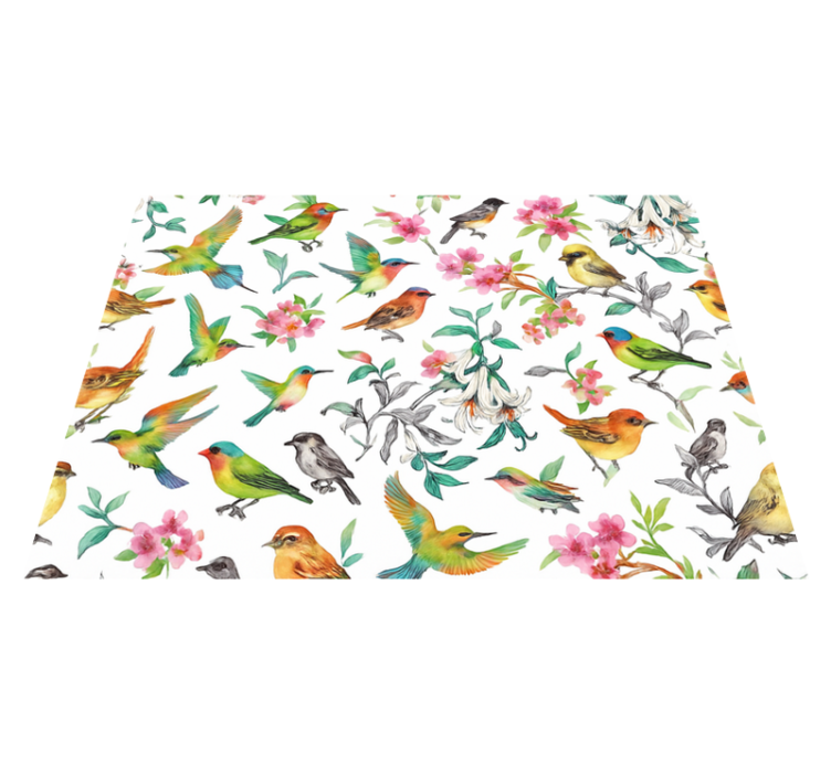 Alfombra vinílica dormitorio naturaleza colorida con aves - TenVinilo