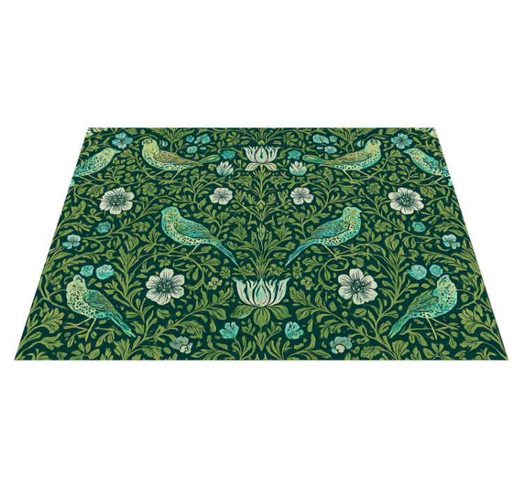 Alfombra vinílica dormitorio floral y pájaro ornamental - TenVinilo