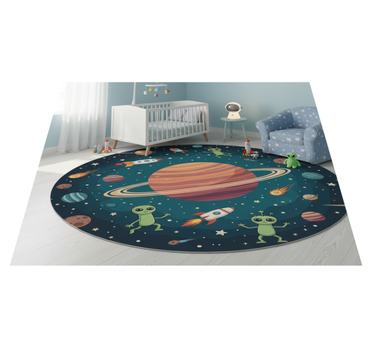 Alfombra vinílica dormitorio planeta nuevo con aliens - TenVinilo