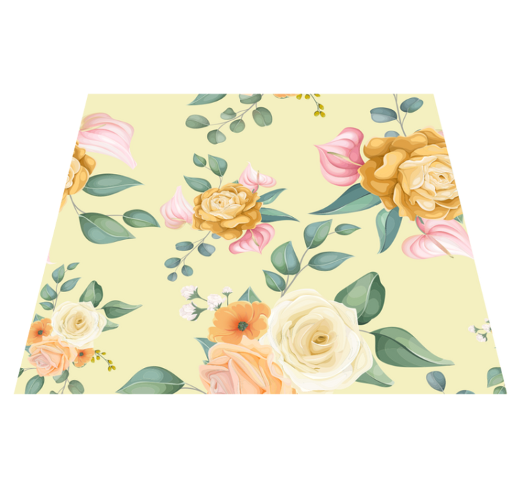 Alfombra vinílica dormitorio estilo vintage rosas amarillas - TenVinilo