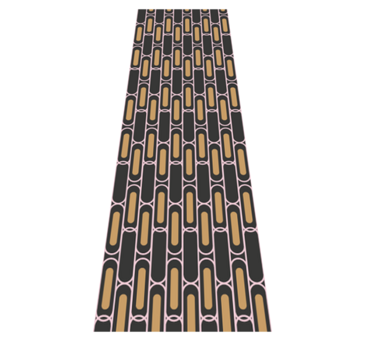 Alfombra vinílica dormitorio patrón geométrico rosa y marrón - TenVinilo