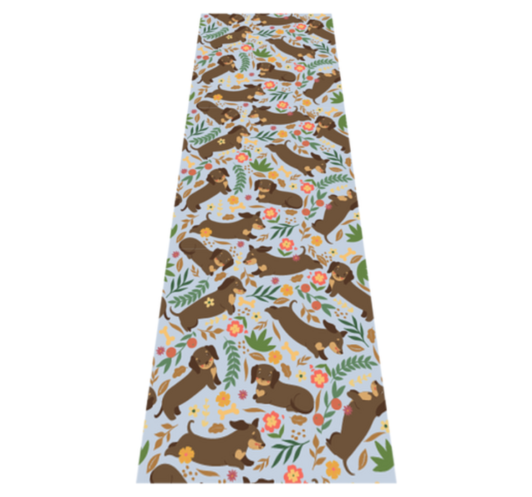 Alfombra vinílica dormitorio patrón de dachshund y flores - TenVinilo