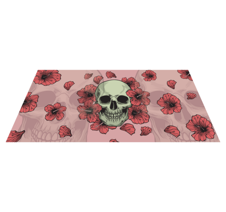 Alfombra vinilo cocina Calavera con flores dibujadas a mano - TenVinilo