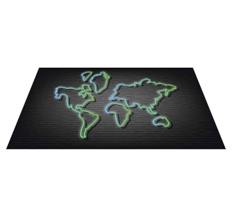 Alfombra vinílica dormitorio Mapa del mundo de neón vector lumino - TenVinilo