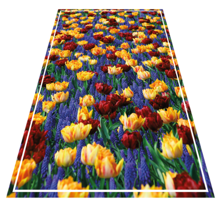 Alfombra vinílica flores diseño de jardín de tulipanes - TenVinilo