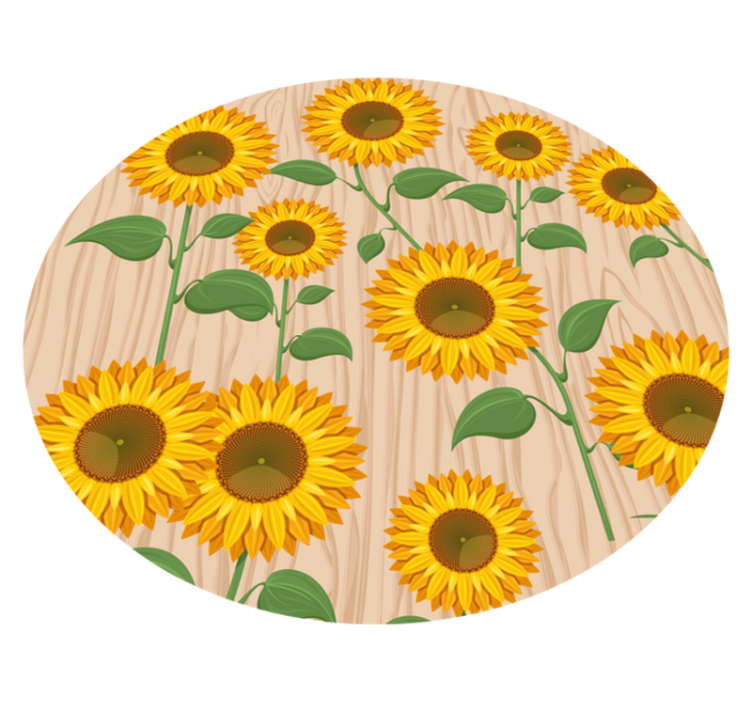 Alfombra vinílica flores Girasoles amarillos fondo de madera - TenVinilo