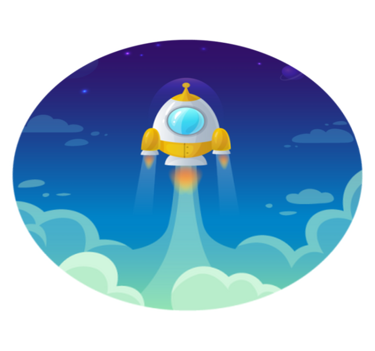 Alfombra vinílica estrellas escena de lanzamiento de cohete - TenVinilo