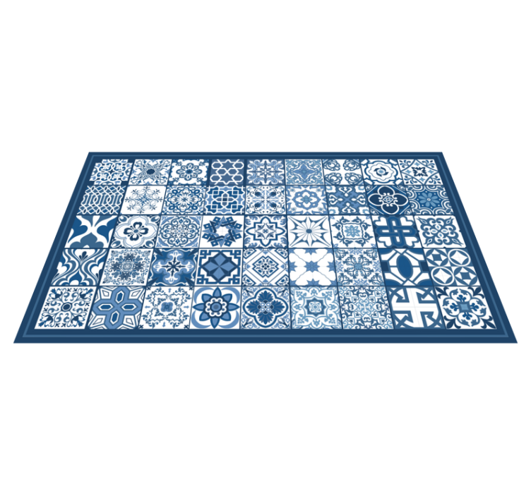 Alfombra vinílica cocina patrón mosaico azul y blanco - TenVinilo