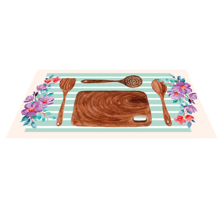 Alfombra vinílica cocina accesorios florales - TenVinilo