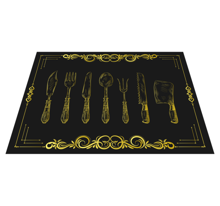 Alfombra vinílica cocina contorno de utensilios de cocina - TenVinilo