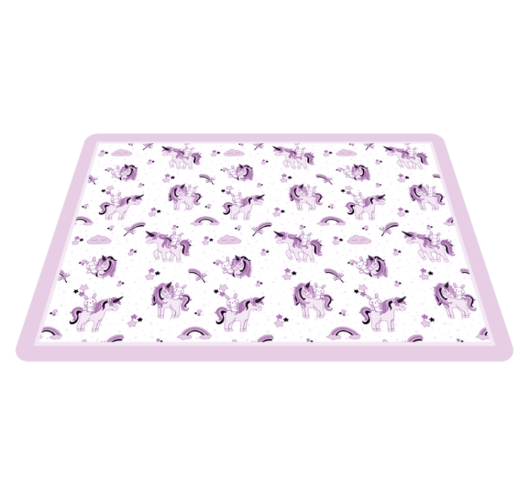 Alfombra vinílica infantil Unicornio y conejo alrededor de estrel - TenVinilo