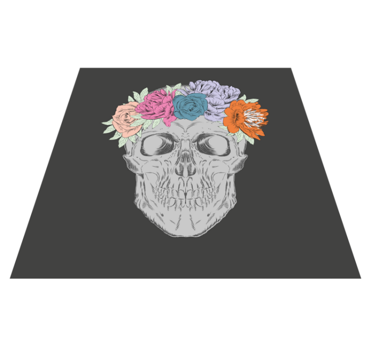 Alfombra vinílica juvenil arte floral de calaveras - TenVinilo