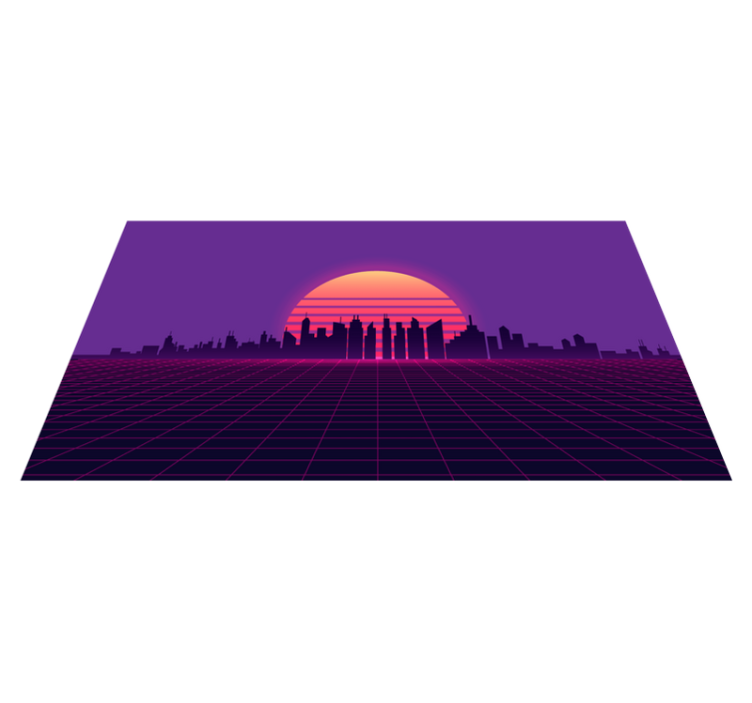 Alfombra vinílica moderna cuadrícula retro atardecer - TenVinilo