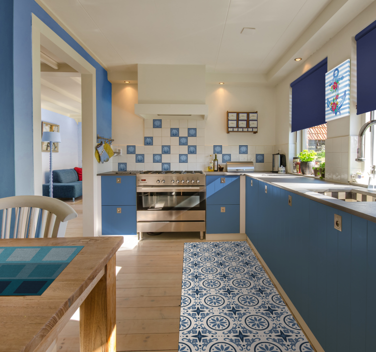 Alfombra vinílica hidráulica patrón náutico azul - TenVinilo