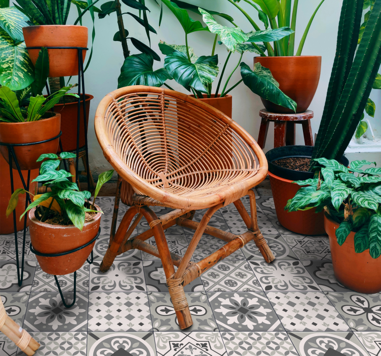Alfombra vinílica hidráulica azulejos grises - TenVinilo