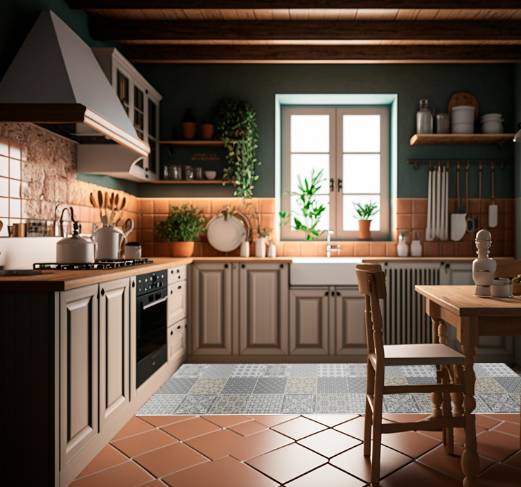 Alfombra vinílica cocina azulejos grises marroquíes - TenVinilo