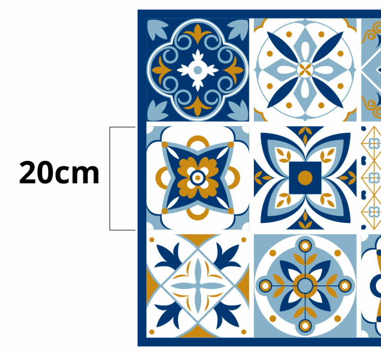 Alfombra vinílica cocina azulejos cuadrados azules - TenVinilo