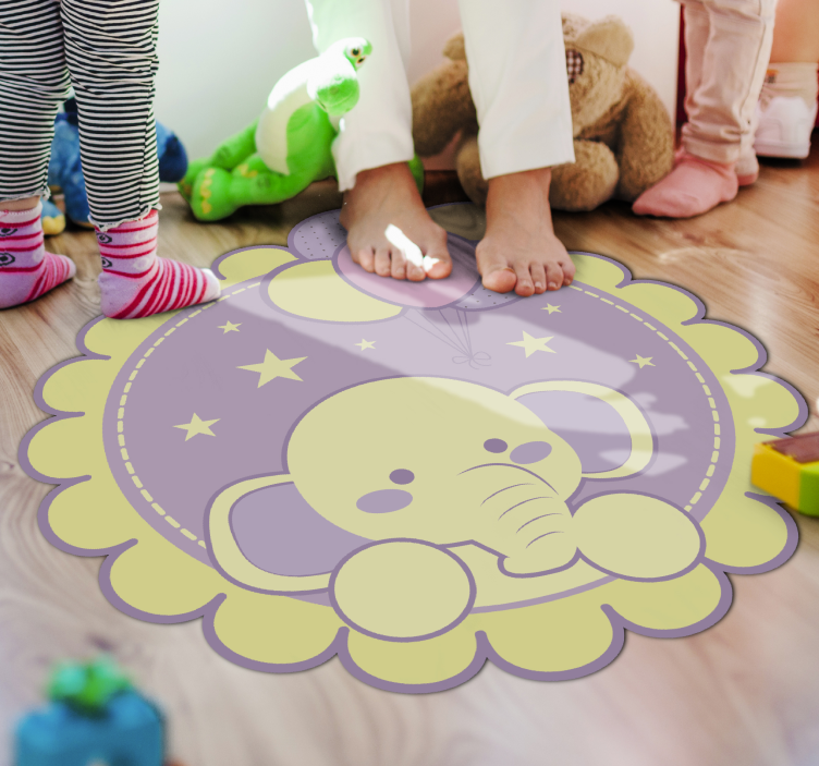 Alfombra vinílica bebé Elefante con globos - TenVinilo