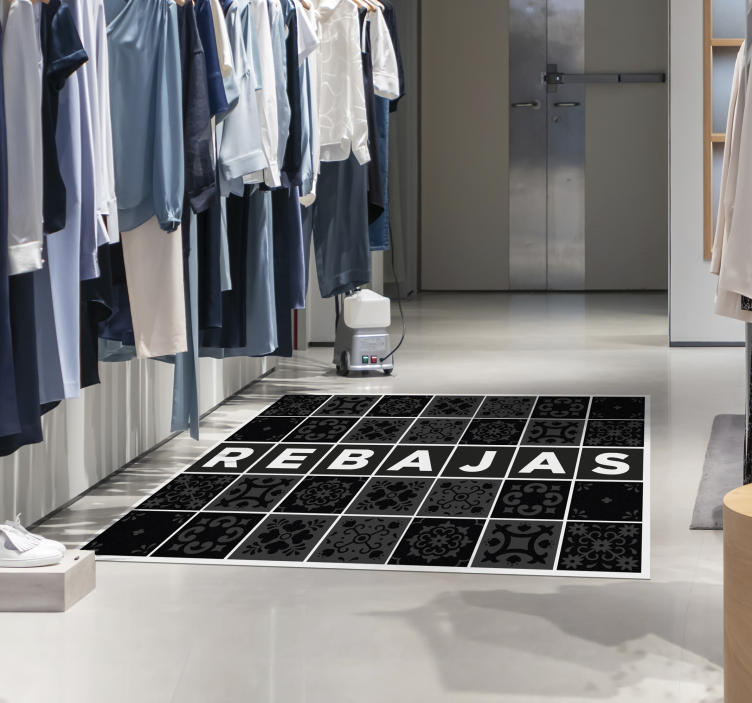 Alfombra vinilica negra patrón azulejos texto venta - TenVinilo