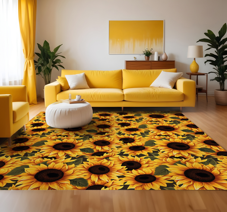 Alfombra vinílica amarilla diseño de girasol vintage - TenVinilo