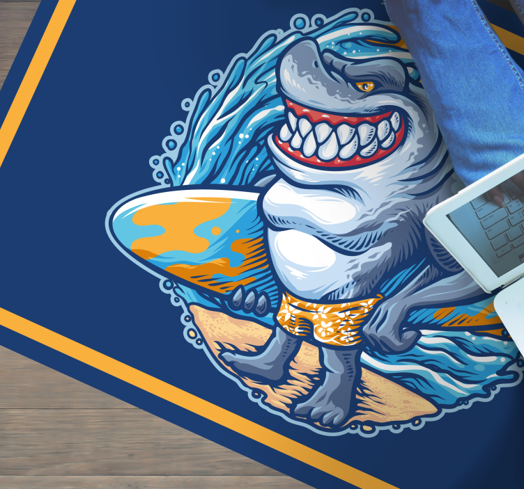 Alfombra vinílica juvenil alegre personaje de tiburón - TenVinilo