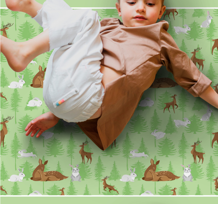 Alfombra vinílica animales criaturas del bosque verde - TenVinilo