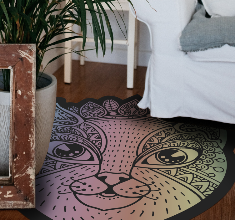Alfombra vinílica animales ilustración de gato mandala - TenVinilo