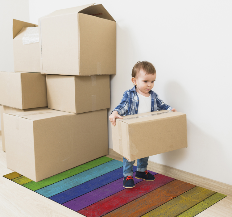 Alfombra vinílica arcoiris rayas de madera - TenVinilo