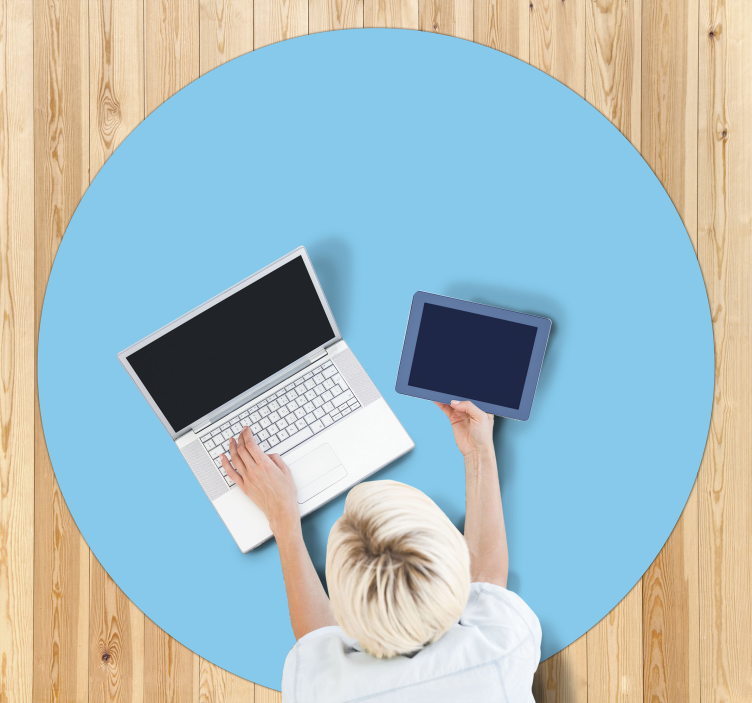 Alfombra vinílica azul diseño circular monocolor - TenVinilo