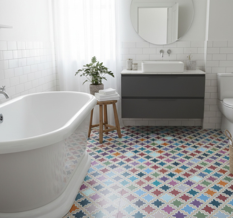 Alfombra vinílica baño patrón de azulejos vintage coloridos - TenVinilo